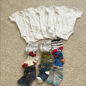 Gerber White Baby One Pieces Bodysuits and Colorful Socks